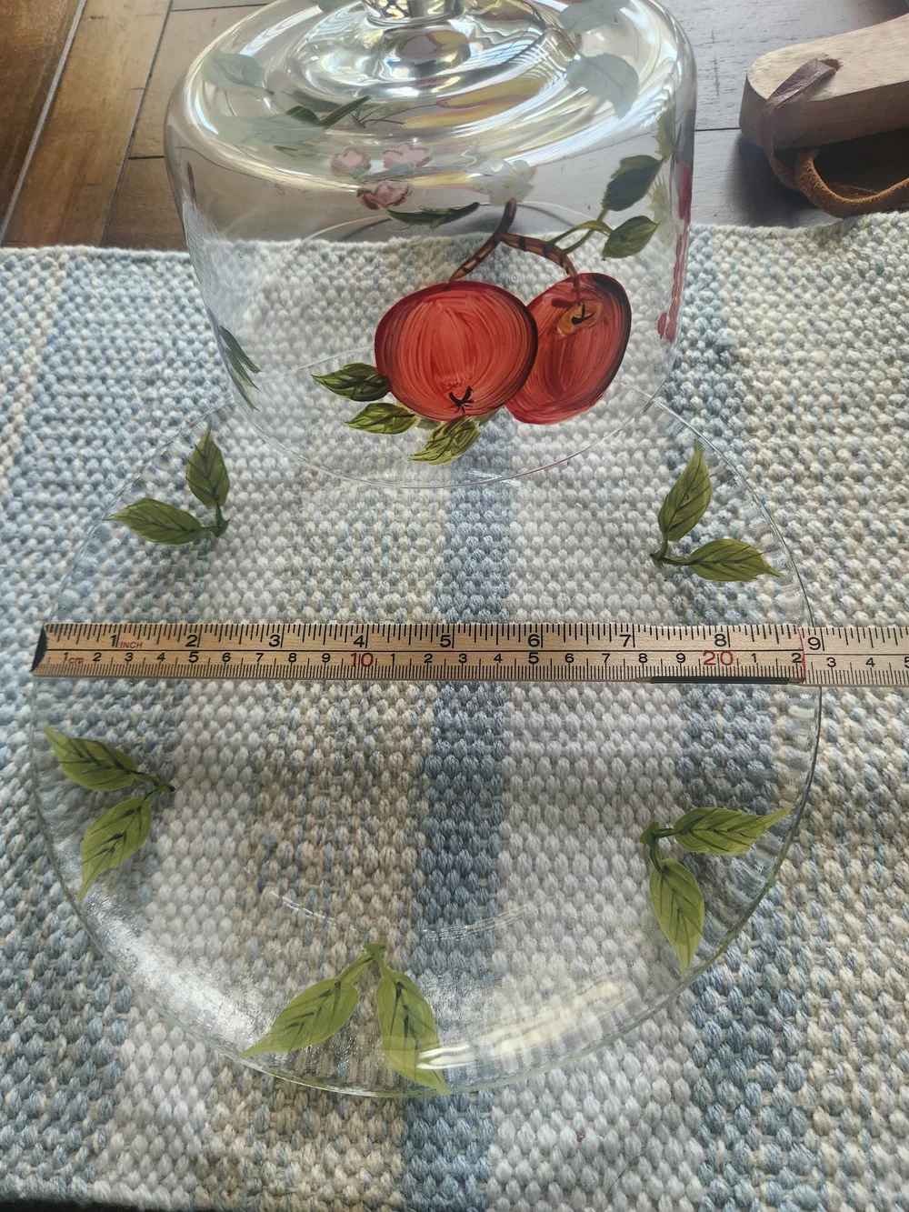 Vintage Hand Painted Glass Covered Cake Plate Cheese Fruit Dessert Dome Cloche